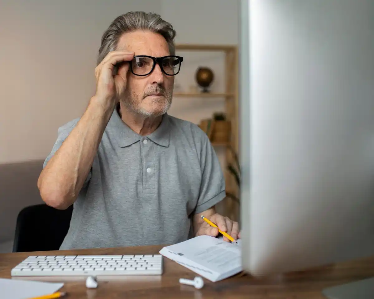 middle aged dutch man feeling overwhelmed at work