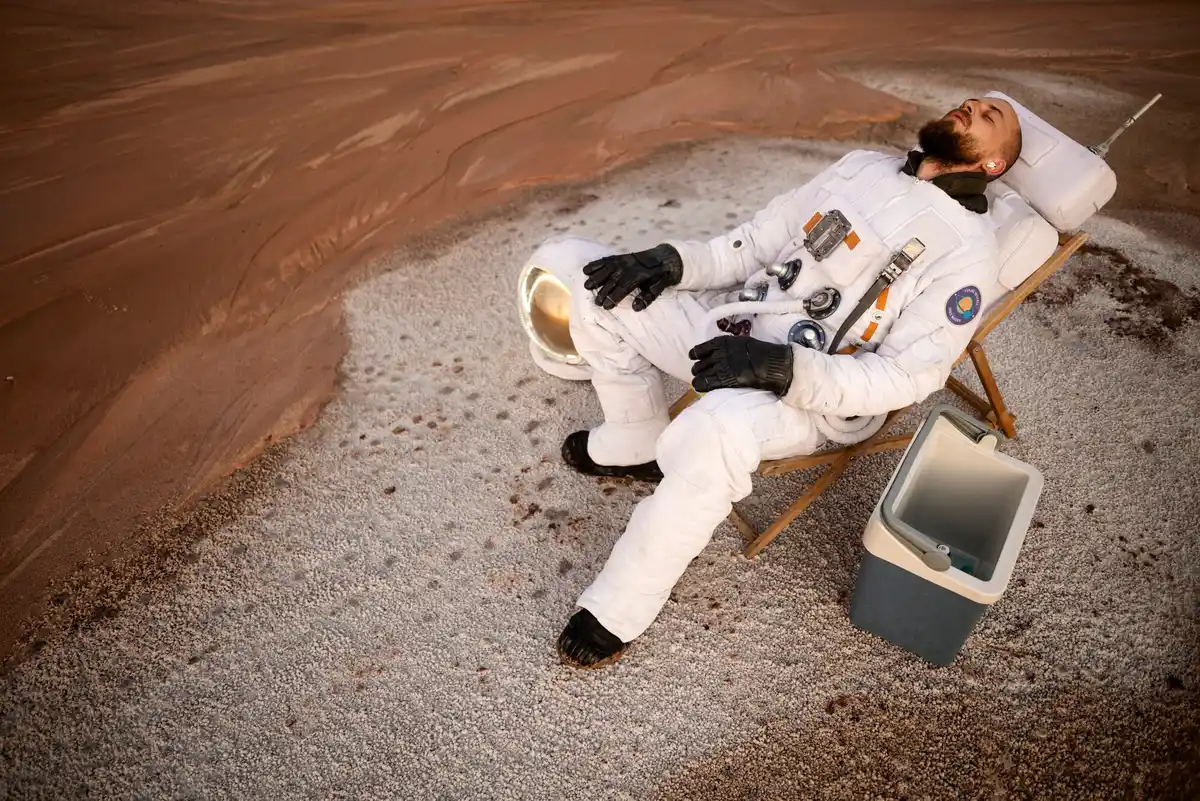falling metal spoon on mars landscape