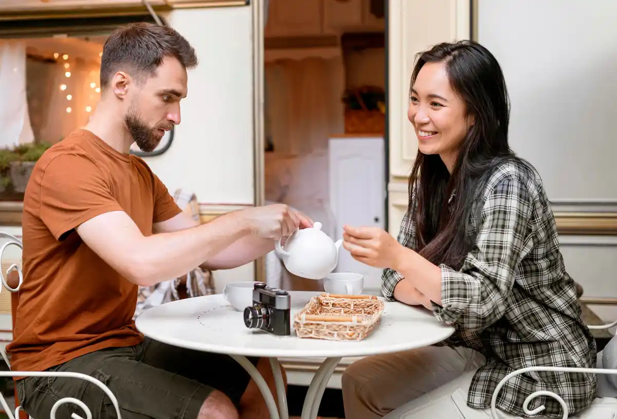 Chinese couple tea traditional cozy home