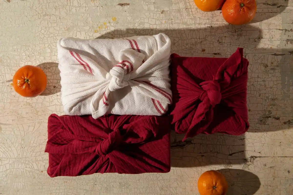Japanese furoshiki wrapping with old newspapers