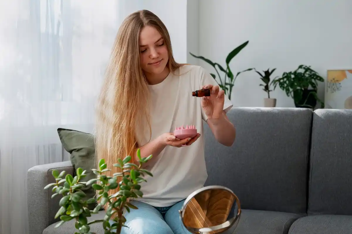 young woman feeding giant african snail at home