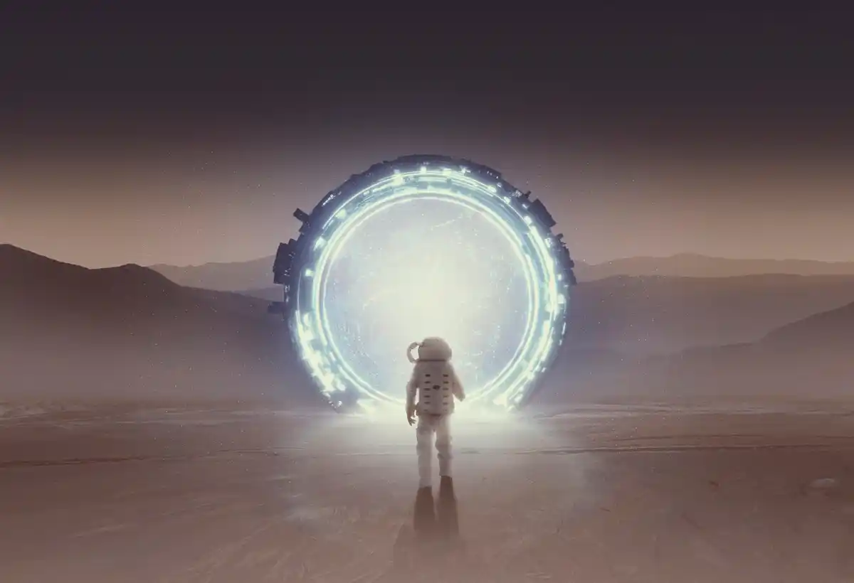 older astronaut in space suit floating earth background