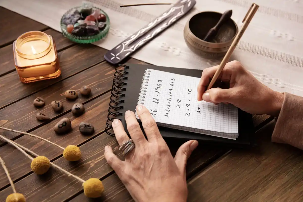 Feng shui master reading star chart at home interior