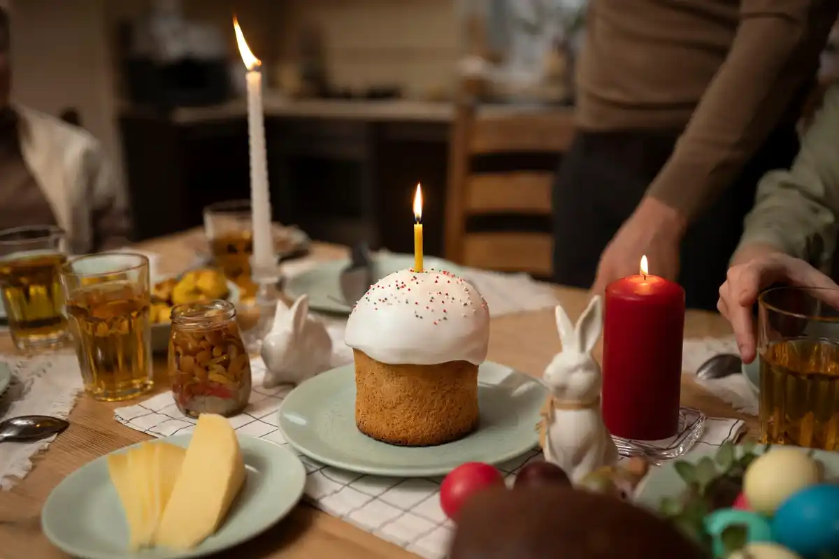 medieval food table bread cheese candle
