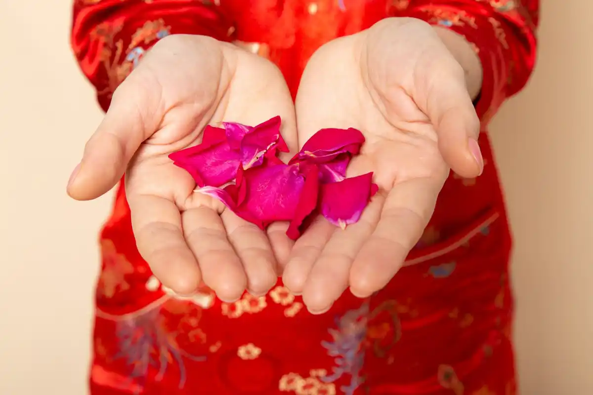 traditional chinese wedding red dress close up
