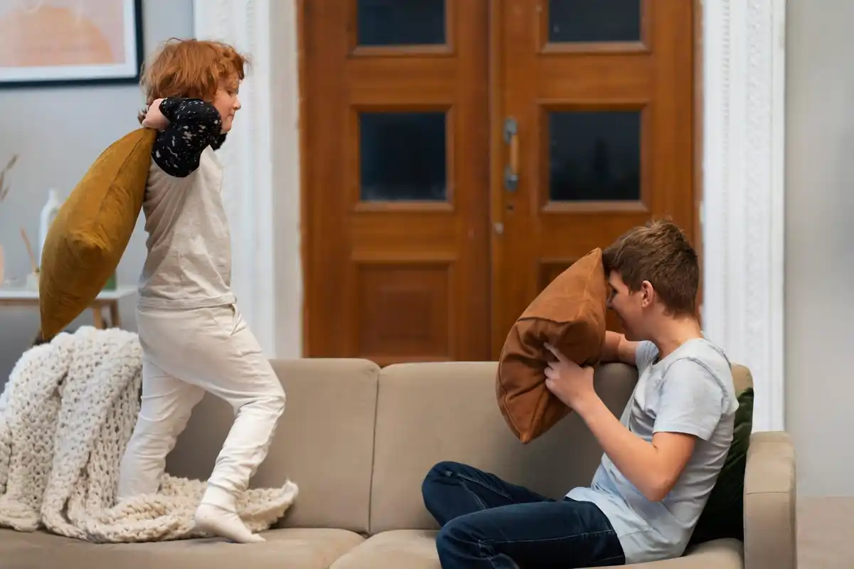 parent comforting scared child about space, living room, illustration