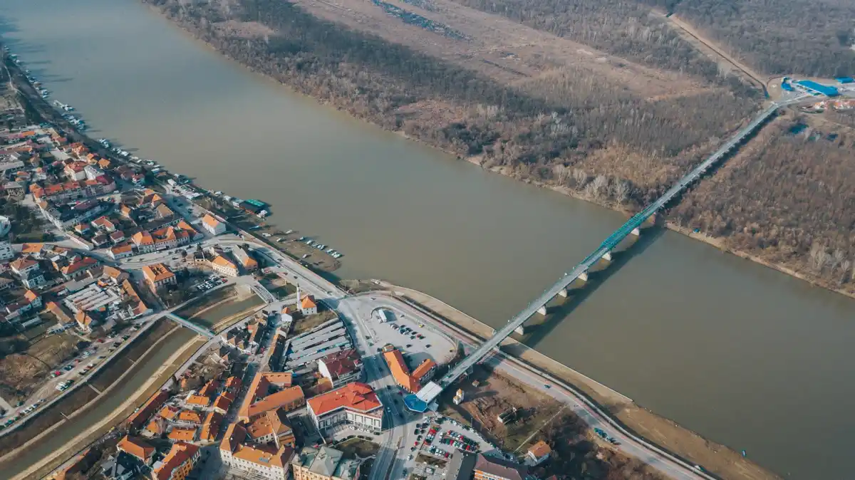 modern floating village netherlands drone view