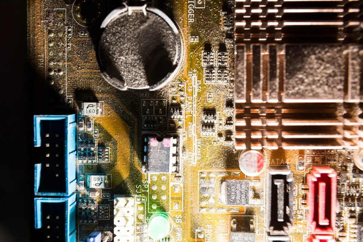 close up of gold inside a smartphone circuit board
