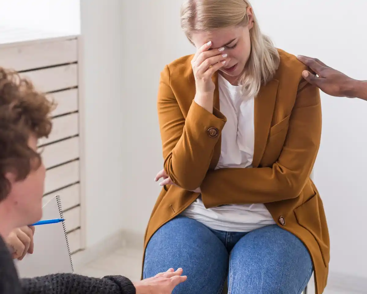 crying therapy woman comfort hands-on-face
