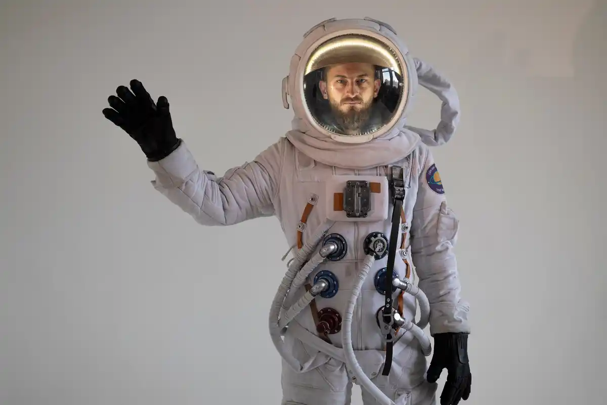 scared astronaut outer space close up