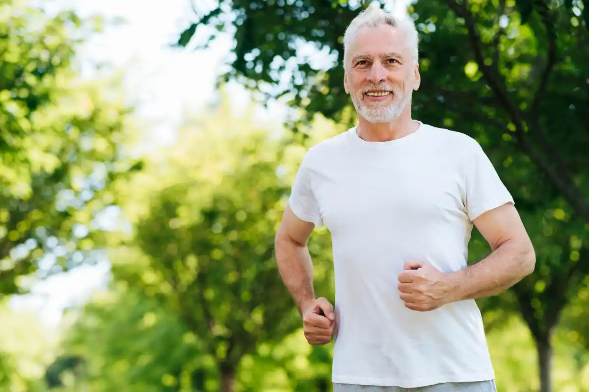 older astronaut jogging park healthy lifestyle netherlands