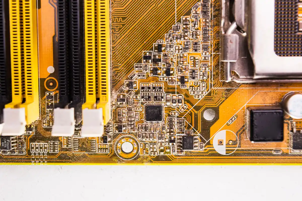 close up rhodium inside old smartphone board electronics