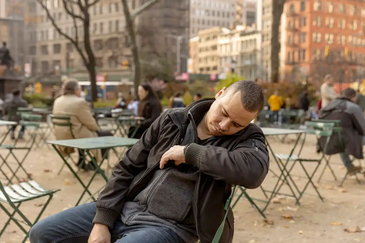 Dutch man crying discreetly in public