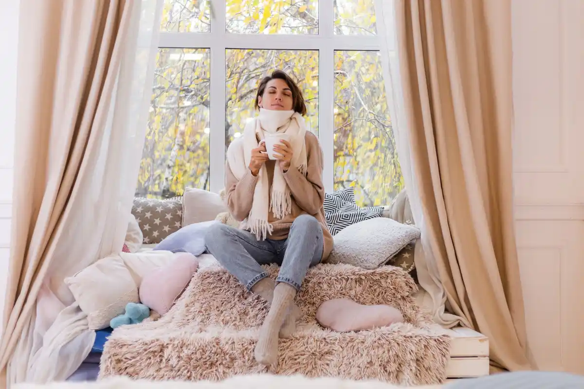 Dutch windows open curtains houses evening