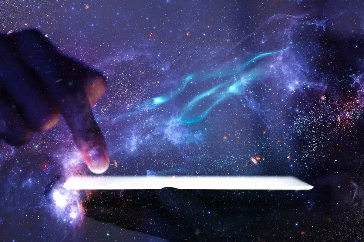 starry sky with smartphone and black hole augmentation