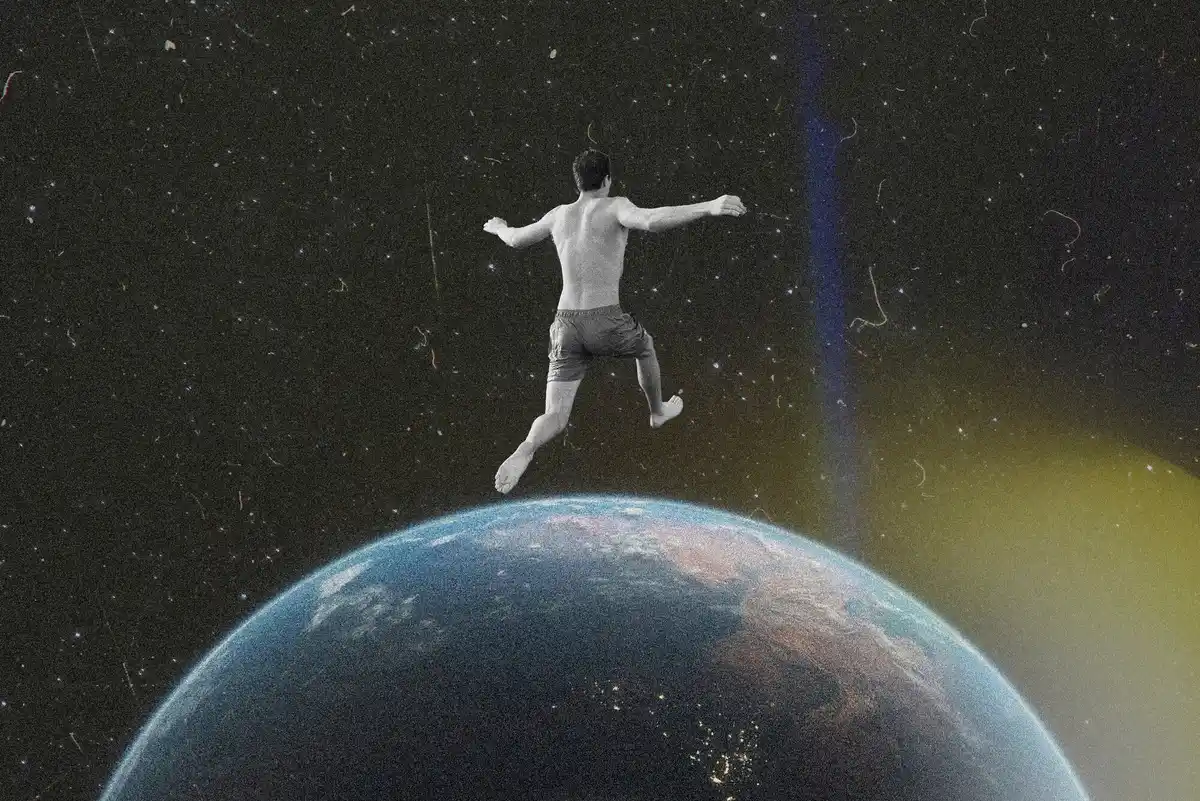 astronaut floating in space without spacesuit dramatic
