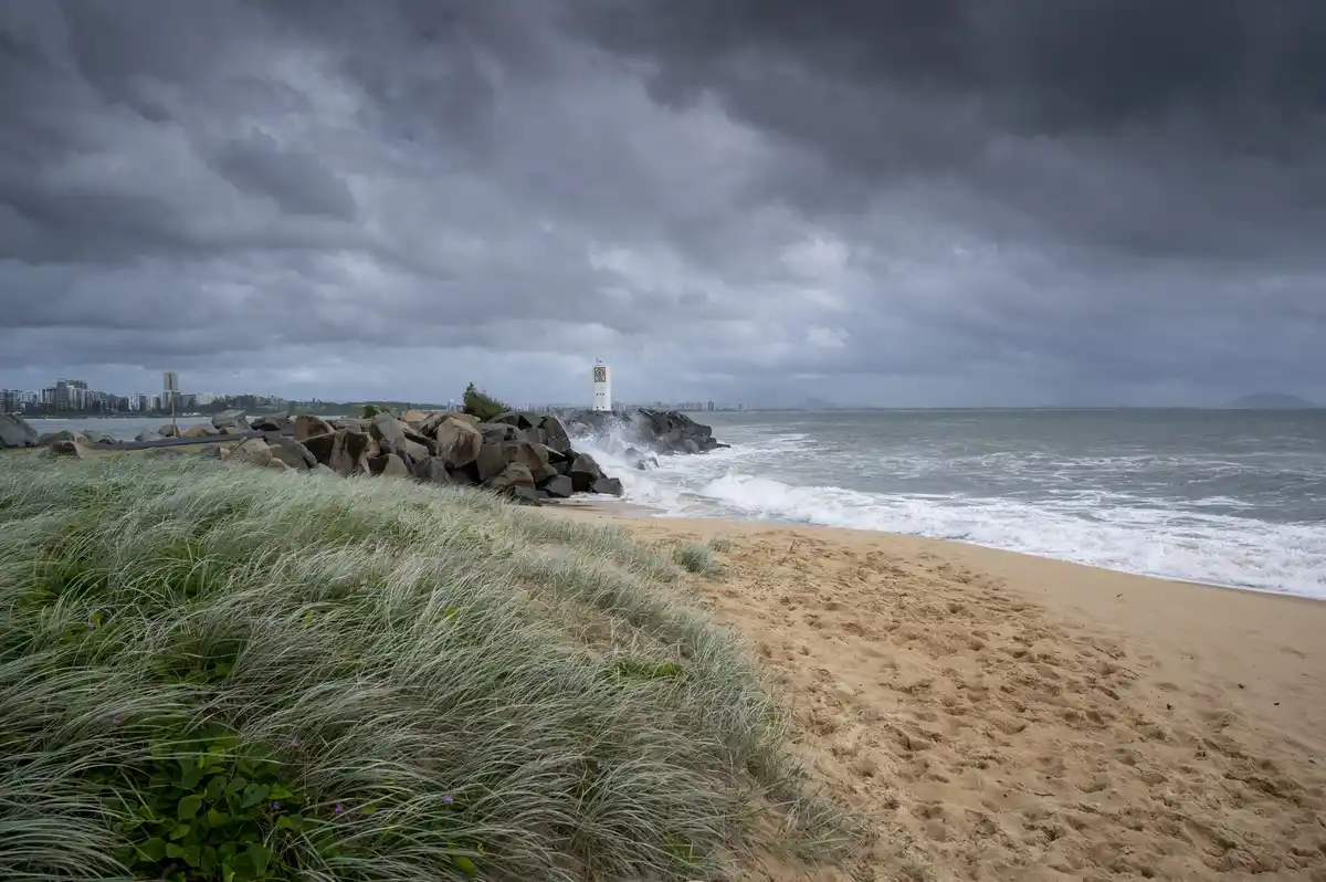 Flooded Spanish beach after storm damage
