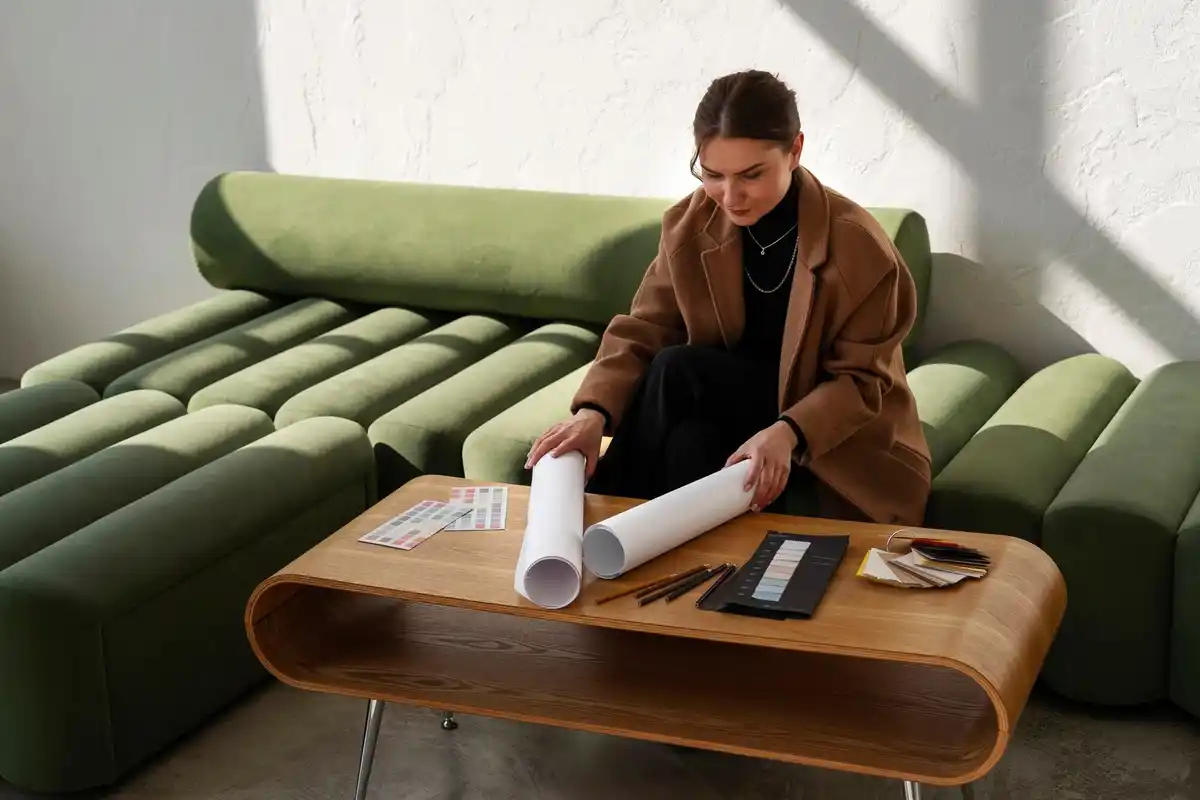 modern dutch living room with compass on table